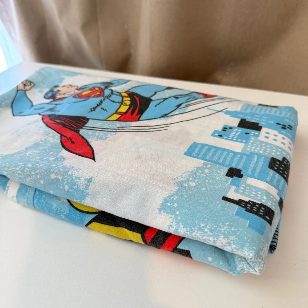 Vintage 1978 Superman Twin Flat Sheet Sears Perma-Prest DC Comics Blue Red